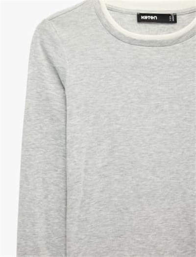Slim Fit Renk Kontrastlı Katmanlı Uzun Kollu Bisiklet Yaka Tişört