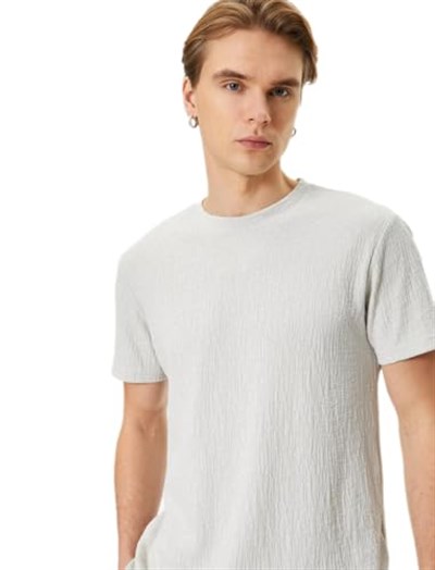 Slim Fit Tişört Bisiklet Yaka Kısa Kollu Dokulu