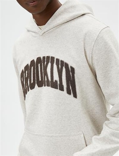 Slogan Embroidered Kangaroo Pocket Detail Hoodie