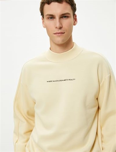 Slogan Embroidered Long Sleeve High Neck Sweat