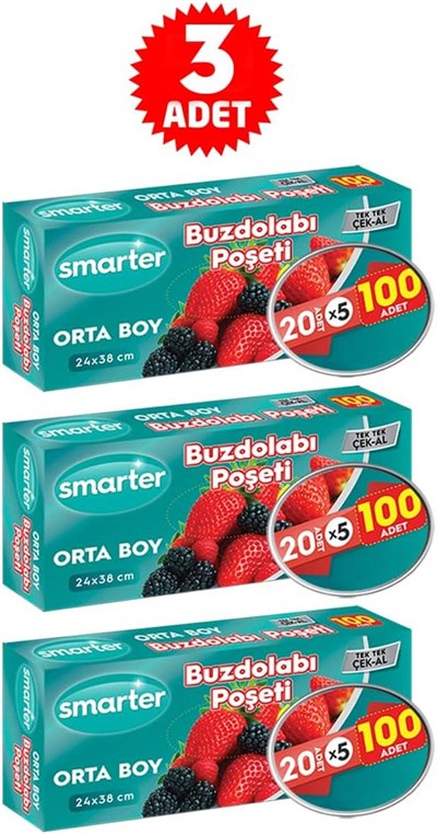 SMARTER 3 PAKET BUZDOLABI POŞET ORTA BOY (100 ADET X 3)