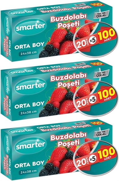 SMARTER 3 PAKET BUZDOLABI POŞET ORTA BOY (100 ADET X 3)