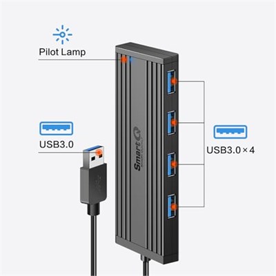 SmartQ USB Hub: Dizüstü Bilgisayarlar için USB Dağıtıcı, Çok Bağlantı Noktalı USB 3.0 Hub, Çoklu USB Bağlantı Noktası Genişletici, Hızlı Veri Aktarımı 4 Portlu USB Hub, Windows PC, Mac, Yazıcılar ve