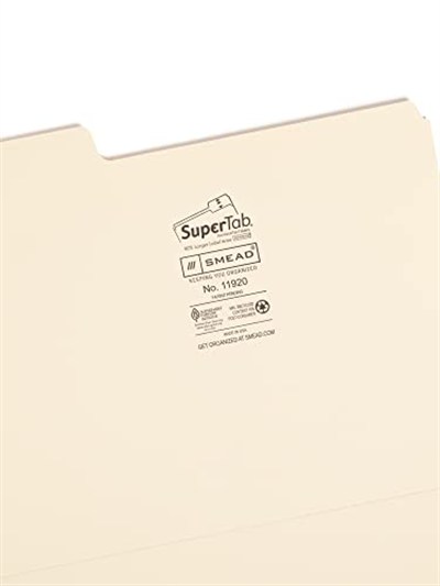 Smead SuperTab Dosya Klasörü, Büyük Boy 1/3 Kesim Sekmesi, Mektup Boyutu, Manila, Paket Başına 24 (11920)