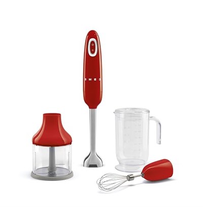 Smeg, HBF03RDEU el mikseri, turbo fonksiyonlu ve akış blenderi kesme sistemi, kaymaz saplı, entegre kablo sargısı, aksesuarlar dahil, 700 W güç, kırmızı