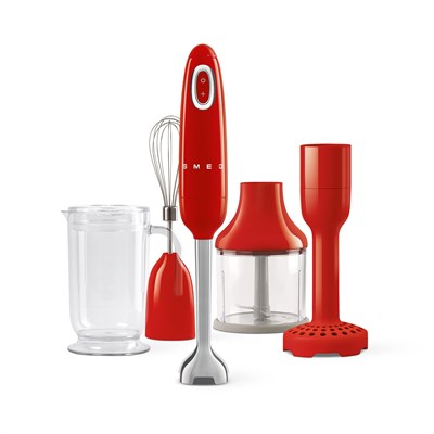SMEG HBF22RDEU el mikseri, turbo fonksiyonu ve Flowblend kesme sistemi, kaymaz saplı, entegre kablo sargısı, aksesuarlar dahil, güç 700 W, kırmızı