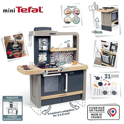Smoby, 312308, Tefal Evo Mutfak, Ayarlanabilir Tezgah Boyu, Oyuncak Mutfak Aletleri, Çoklu Aksesuar, Fonksiyonel, Elektronik Ses Modüllü, Pilli