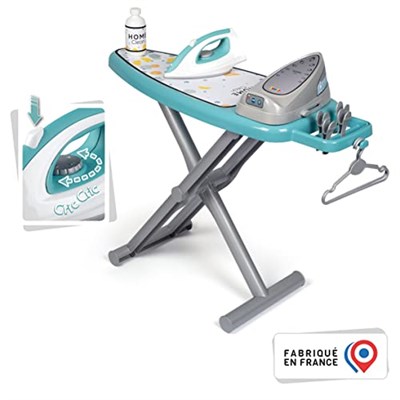 Smoby, 330121, Oyuncak Buhar İstasyonlu Ütü Masası, Krick-Crack Mekanik Düğmeli, Oyuncak Giysi Asılabilir, Ironing Board & Steam Iron