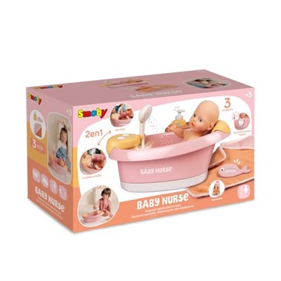 Smoby Baby Nurse - Jakuzi küveti, 42 cmye kadar bebekler için - Elektronik modül, su jetleri, kabarcıklar, LED ışıklar, çok sayıda aksesuar, oyun fonksiyonu, 3 yaşından itibaren