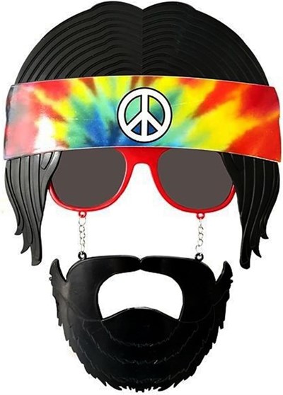 SMR-D111 Siyah Saçlı Bandana Tasarımlı Hippi Parti Gözlüğü 26x18 cm