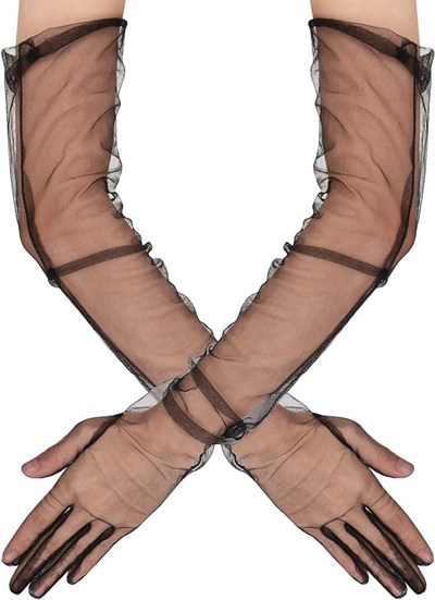 SMR-D282 Uzun Boy Likralı Siyah Renk Yetişkin Mega Tül Eldiven 53 cm