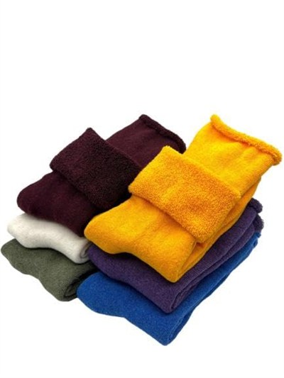 SOCKS 6 Çift Kadın Kışlık, Kalın, Kıvrık, Lastiksiz Termal Soket Çorap
