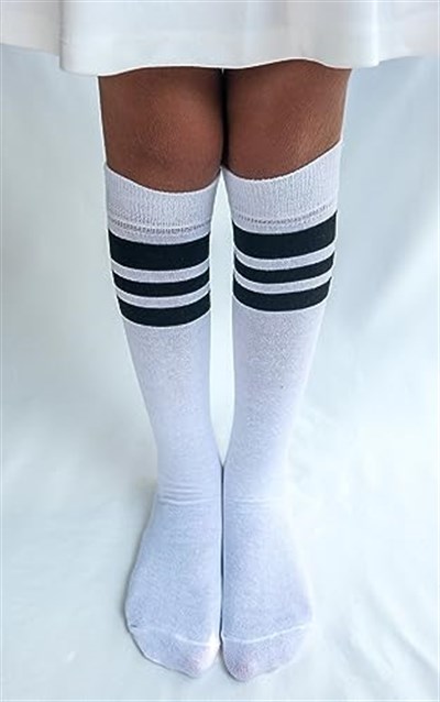 SOCKS Daily 4 Çift Kız Çocuk, Kadın Beyaz Çizgili Kaymayan Diz Altı Orta Okul Lise Kolej Okul Çorabı