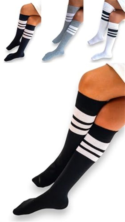 SOCKS Daily 4 Çift Kız Çocuk, Kadın Çizgili Kaymayan Diz Altı Orta Okul Lise Kolej Okul Çorabı