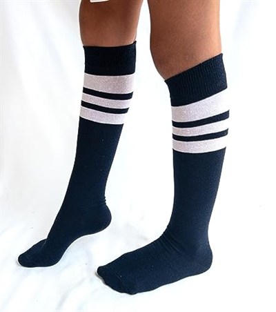 SOCKS Daily 4 Çift Kız Çocuk, Kadın Lacivert Çizgili Kaymayan Diz Altı Orta Okul Lise Kolej Okul Çorabı