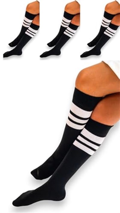 SOCKS Daily 4 Çift Kız Çocuk, Kadın Siyah Çizgili Kaymayan Diz Altı Orta Okul Lise Kolej Okul Çorabı