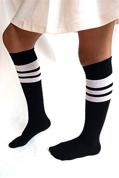 SOCKS Daily 4 Çift Kız Çocuk, Kadın Siyah Çizgili Kaymayan Diz Altı Orta Okul Lise Kolej Okul Çorabı