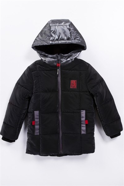 Soft Kumaş Su İtici Kumaş Kapitone İçi Polar Cepli Kapüşonlu Kışlık İçi Peluş Erkek Bebek Mont Şişme