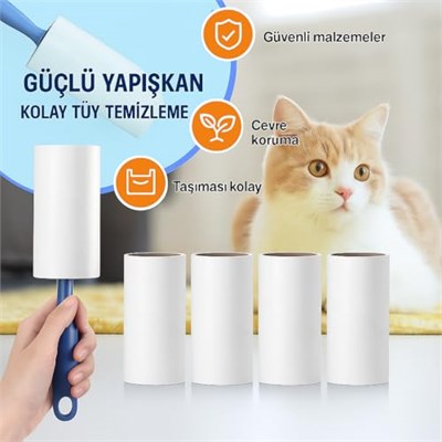 SOGUD Tüy Toplayıcı Set 7 Rulo + 1 Sap – Toplam 420 Yaprak – Kedi Köpek Tüyü ve Toz Temizleyici – Giyim, Koltuk, Halı ve Araç Koltuğu İçin Güçlü Yapışkanlı Ekonomik Paket