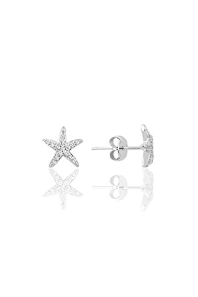 Söğütlü Silver Gümüş rodyumlu zirkon taşlı deniz yıldızı kolye ve küpe ikili set