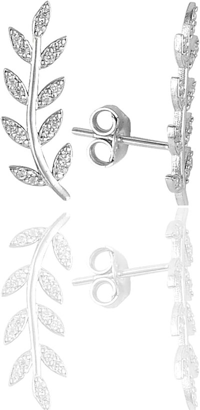 Söğütlü Silver Gümüş rodyumlu zirkon taşlı yaprak küpe