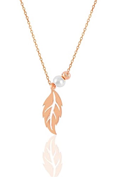 Söğütlü Silver Gümüş rose incili yaprak kolye