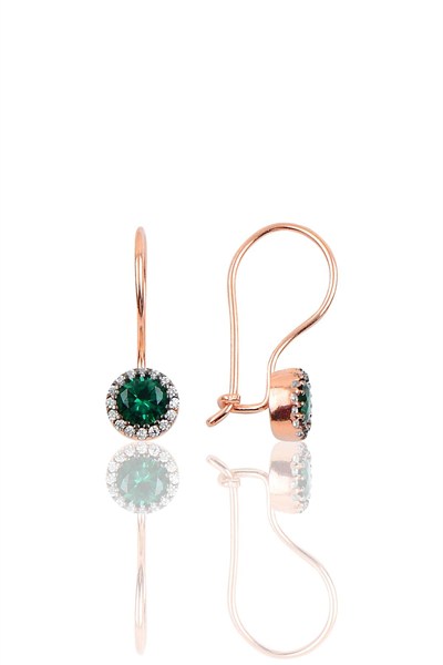 Söğütlü Silver Gümüş zümrüt renk taşlı çengelli küpe SGTL10069YSL