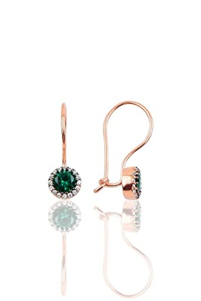 Söğütlü Silver Gümüş zümrüt renk taşlı çengelli küpe SGTL10069YSL