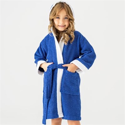 Soley | Pueri |%100 Pamuklu Unisex Çocuk Bornozu Saks Mavisi