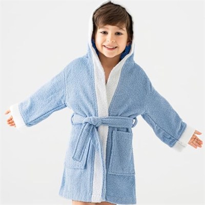 Soley | Pueri |%100 Pamuklu Unisex Çocuk Bornozu Mavi