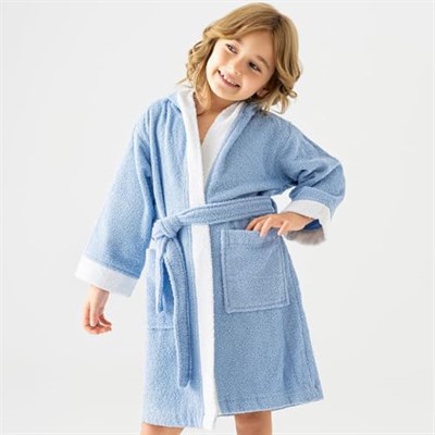 Soley | Pueri |%100 Pamuklu Unisex Çocuk Bornozu Mavi