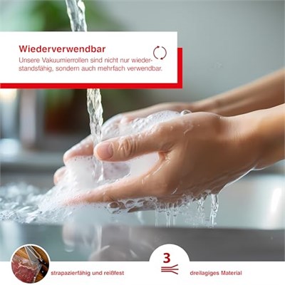 Solis Vakuumierfolie 2 Rollen - 20 x 600 - Tiefkühlen/Vakuumgaren - Individuell Zuschneiden - Wiederverwendbar