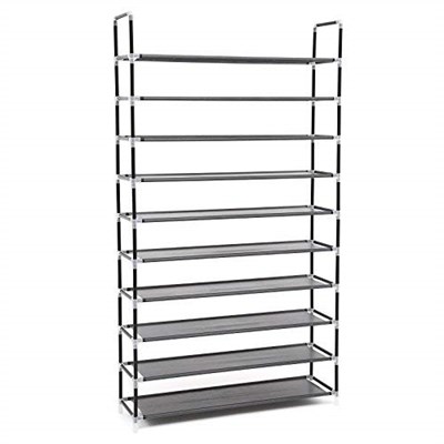 SONGMICS 10 Katlı Ayakkabı Rafı, 100x29x175 CM, Siyah, LSR10H