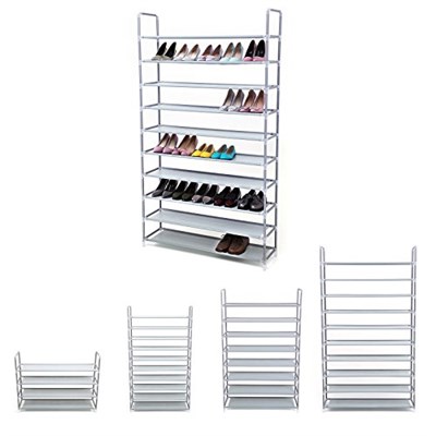 SONGMICS 10 Katlı Ayakkabı Rafı, 100x29x175 CM, Gri, LSR10G