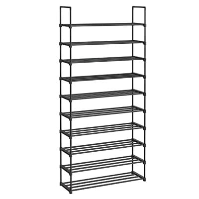 SONGMICS 10 Seviyeli Ayakkabı Rafı, 50 Çifte Kadar Metal Ayakkabı Saklama Yeri, Oturma Odası, Koridor ve Giyinme Odası İçin Ayakkabı Düzenleyici, 92 x 30 x 194 cm, Siyah Lsa10Bk