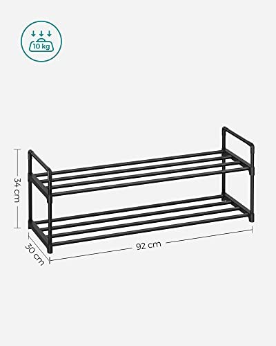 SONGMICS 2 Seviyeli Ayakkabı Rafı, 10 Çift Ayakkabıya Kadar Metal Ayakkabı Saklama Yeri Lsa12Bk