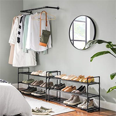SONGMICS 3 Katlı Ayakkabı Rafı, Ayakkabı Saklama Düzenleyici, 2li Set, Metal Saklama Rafı, 30 x 92 x 54 cm, Siyah Lsa06Bk