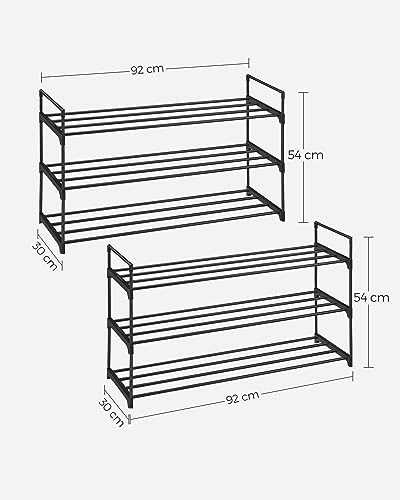 SONGMICS 3 Katlı Ayakkabı Rafı, Ayakkabı Saklama Düzenleyici, 2li Set, Metal Saklama Rafı, 30 x 92 x 54 cm, Siyah Lsa06Bk