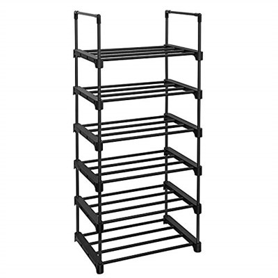 SONGMICS 6 Katlı Ayakkabı Rafı, Metal Ayakkabı Rafı, 12-15 Çift Ayakkabı İçin Ayakkabı Düzenleyici, Istiflenebilir, Koridor, Oturma Odası, Yatak Odası İçin, 30 x 45 x 106 cm, Siyah Lsa23Bk