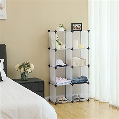 SONGMICS 9 Bölmeli Raf Sistemi, Ayakkabı Rafı, Banyo Rafı, Giysi Dolabı, Oyuncak Dolabı, 93 x 31 x 123 cm, Beyaz Lpc115S