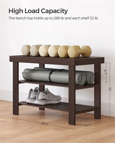 SONGMICS Ayakkabı Rafı Tezgahı, 3 Katmanlı Bambu Ayakkabı Depolama Düzenleyici, Giriş Tezgahı, 250 lbsye kadar tutar, 25 x 27,6 x 40,8 cm, Giriş Yolu Banyo Yatak Odası için, Kahverengi ULBS04Z