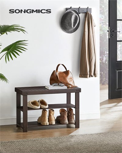 SONGMICS Ayakkabı Rafı Tezgahı, 3 Katmanlı Bambu Ayakkabı Depolama Düzenleyici, Giriş Tezgahı, 250 lbsye kadar tutar, 25 x 27,6 x 40,8 cm, Giriş Yolu Banyo Yatak Odası için, Kahverengi ULBS04Z