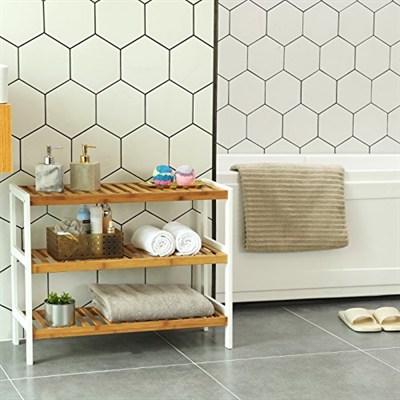SONGMICS Bambu Ayakkabı Rafı, 3 Katlı Ayakkabılık, Giriş Alanı, Koridor, Doğal Renkte-Beyaz Lbs03H