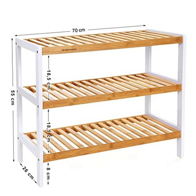 SONGMICS Bambu Ayakkabı Rafı, 3 Katlı Ayakkabılık, Giriş Alanı, Koridor, Doğal Renkte-Beyaz Lbs03H