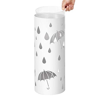 SONGMICS LUC23W Şemsiye standı, metal yuvarlak şemsiye ayağı, su toplama kasesi çıkarılabilir, kancalı, 49 x Ø 19,5 cm, beyaz