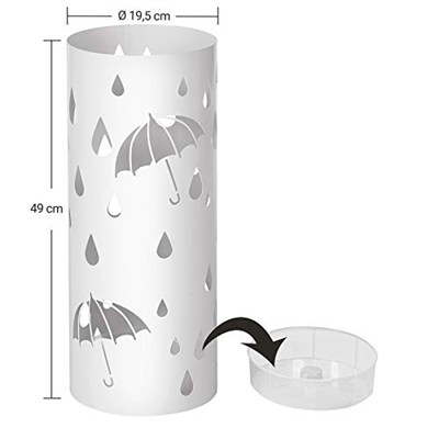SONGMICS LUC23W Şemsiye standı, metal yuvarlak şemsiye ayağı, su toplama kasesi çıkarılabilir, kancalı, 49 x Ø 19,5 cm, beyaz