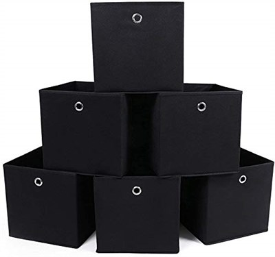 SONGMICS RFB02H-3 Saklama kutusu, 6 adet, katlanır kutu, parmak delikli, 30 x 30 x 30 cm, siyah