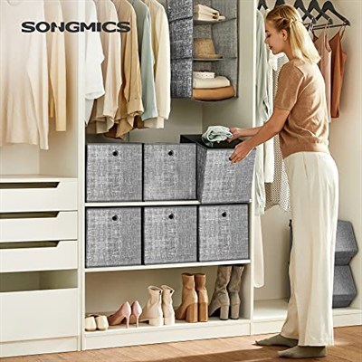 SONGMICS Saklama Kutusu, 6lı Set, Dokunmamış Kumaştan Yapılmış Saplı Düzenleme Kutuları, Katlanır Kutu, Giysi Saklama, Benekli Gri