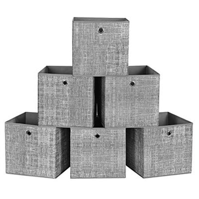 SONGMICS Saklama Kutusu, 6lı Set, Dokunmamış Kumaştan Yapılmış Saplı Düzenleme Kutuları, Katlanır Kutu, Giysi Saklama, Benekli Gri