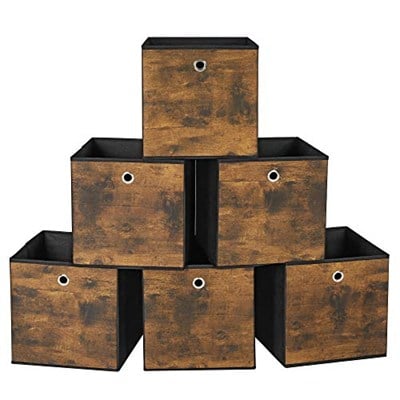 SONGMICS saklama kutusu, 6lı set, düzenleme kutuları, dokunmamış kumaş, katlanır kutu, 30 x 30 x 30 cm, kumaş kutu, küp raf için, giysi düzenleyici, vintage kahverengi-siyah RFB102B01